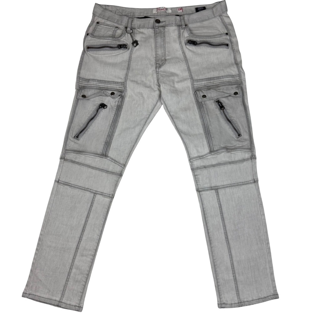 BlacX Atelier Jeans Cargo Pant Men 38 Gray Moto Streetwear Multi Pocket Stretch‎